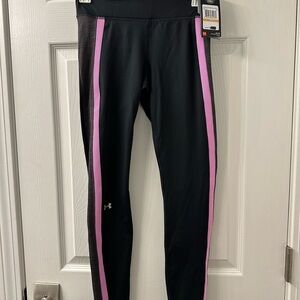 Under Armour Black Leggings with Pink Side Stripe-Size S
